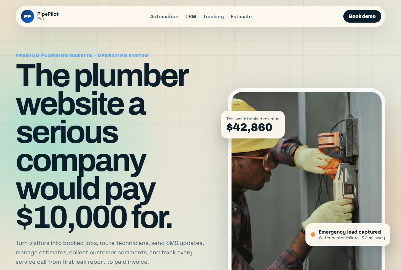 Plumbing CRM website template preview