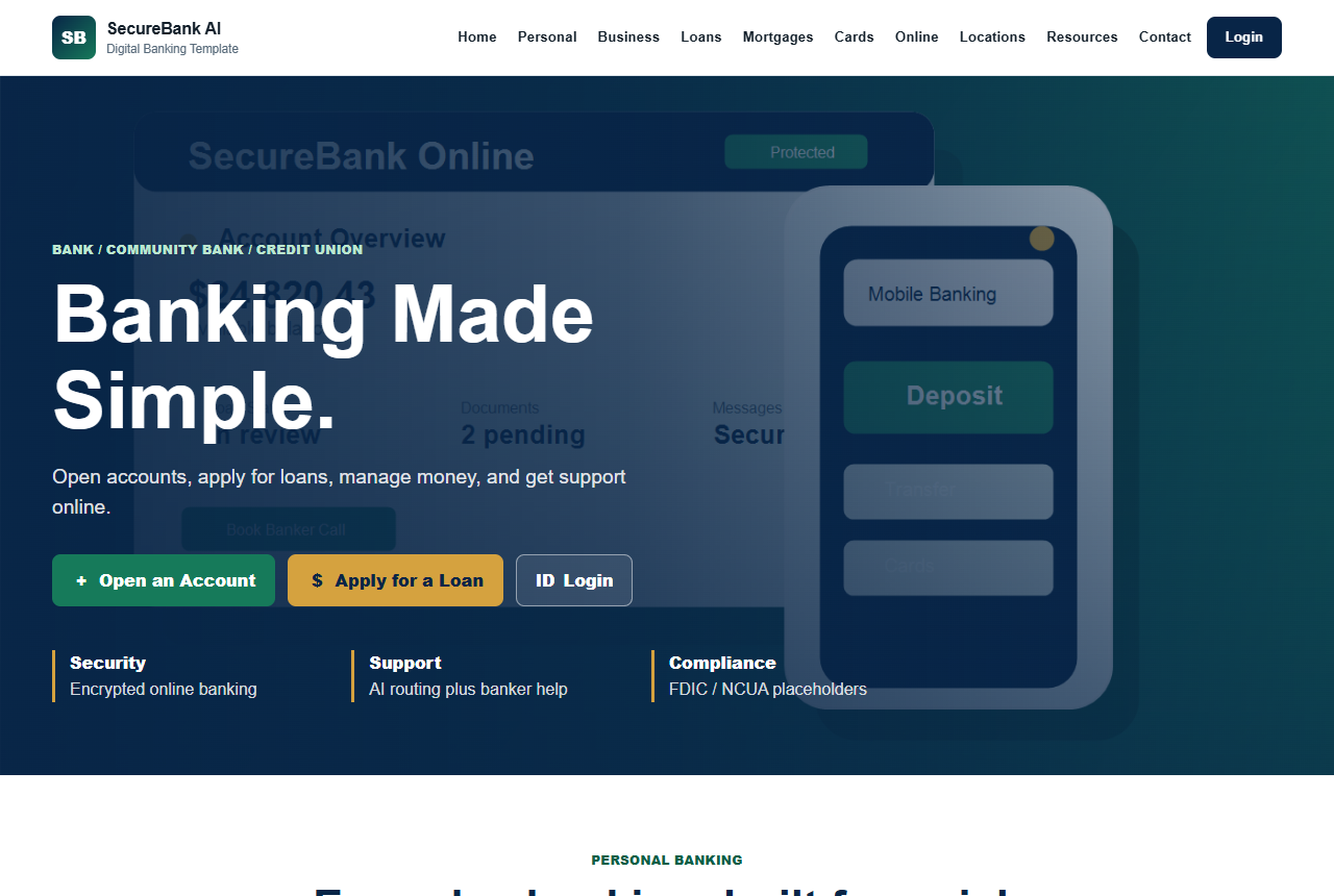 Digital banking template preview