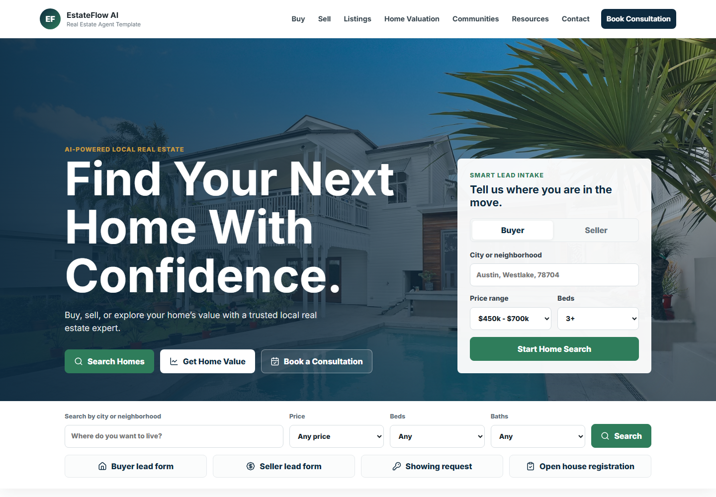 EstateFlow AI real estate agent template preview