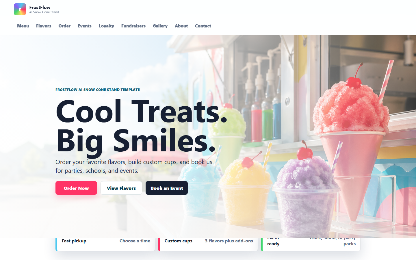 FrostFlow AI snow cone stand template preview